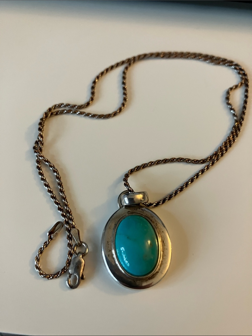 Sterling Silver Turquoise Oval Pendant Necklace